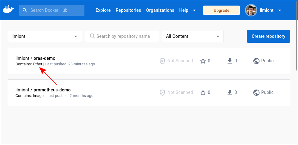 Скриншот: репозиторий с общим артефактом в Docker Hub