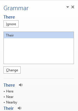 Панель предложений Word при проверке орфографии и грамматики