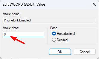 Изменение значения PhoneLinkEnabled на 0