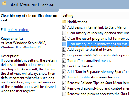 Параметр для очистки истории плиточных уведомлений