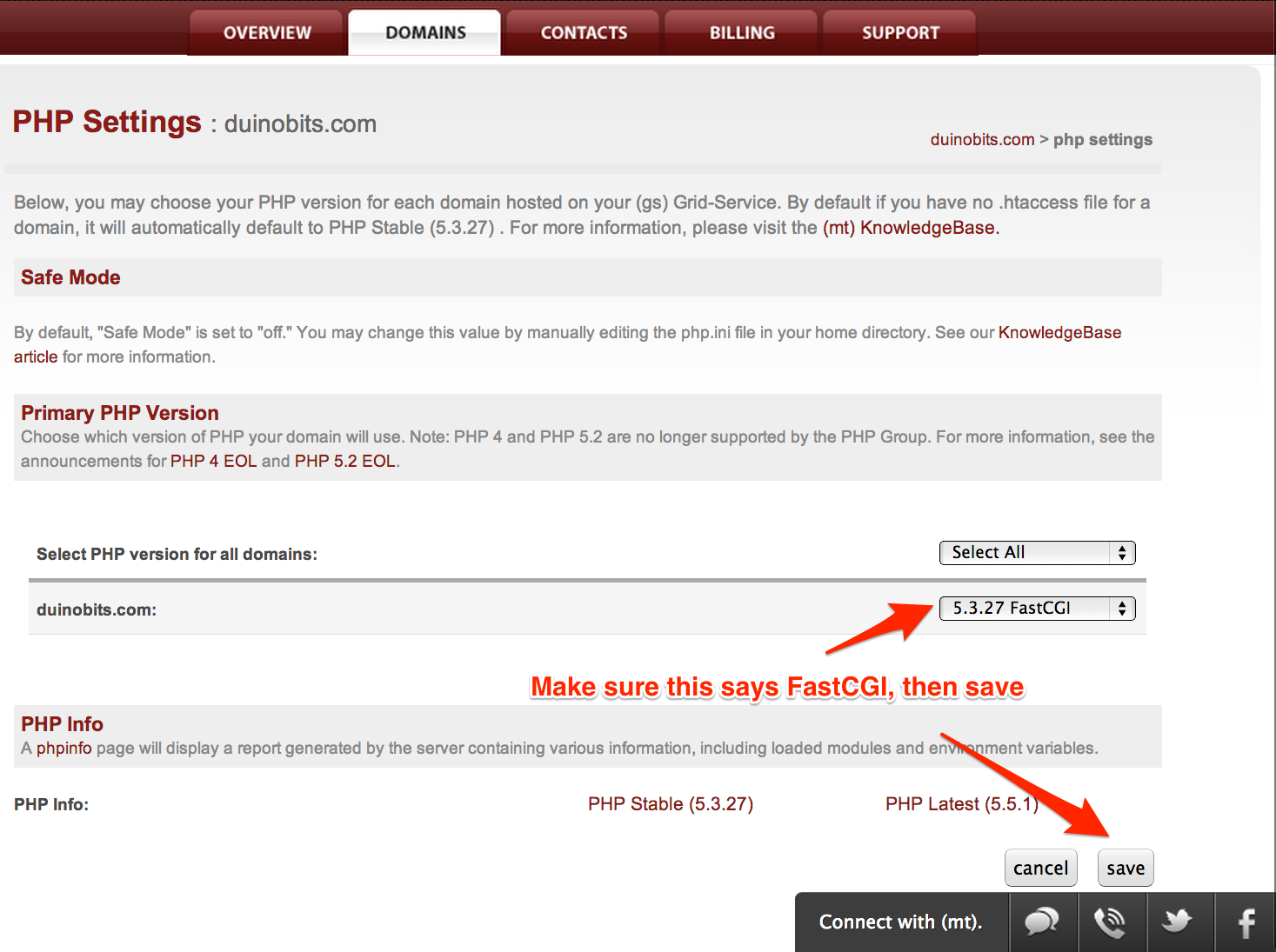 Параметр FastCGI в панели управления