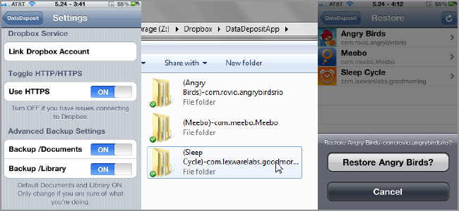 Резервное копирование iPhone в Dropbox с DataDeposit