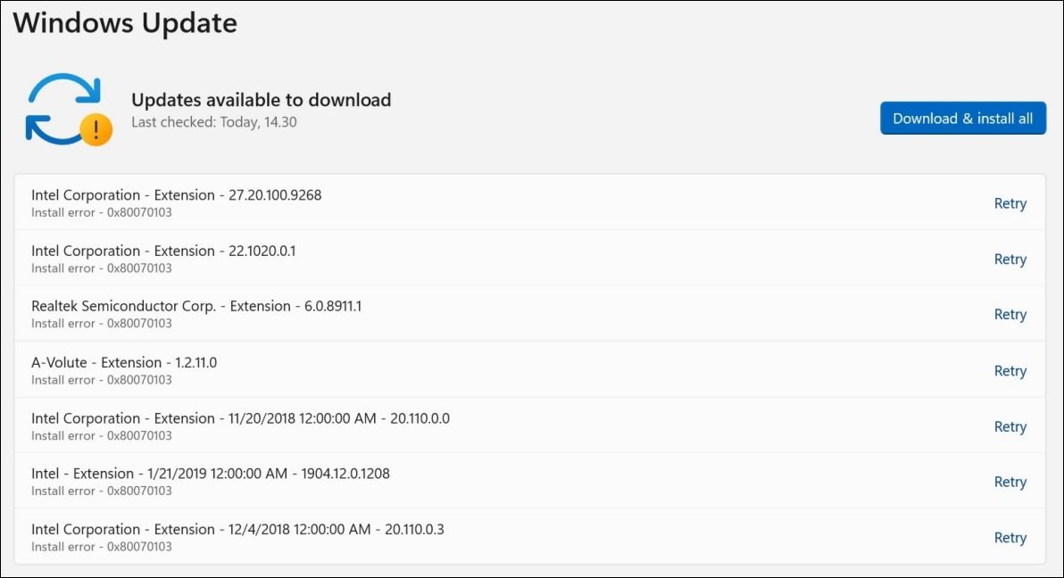 Сообщение об ошибке 0x80070103 при обновлении