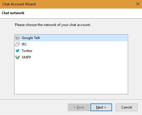 Chat Account Wizard Thunderbird Options