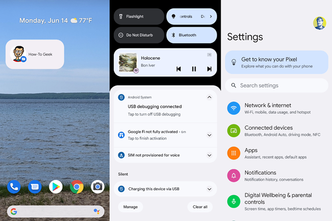 Пример темы Material You с холодными синими акцентами.