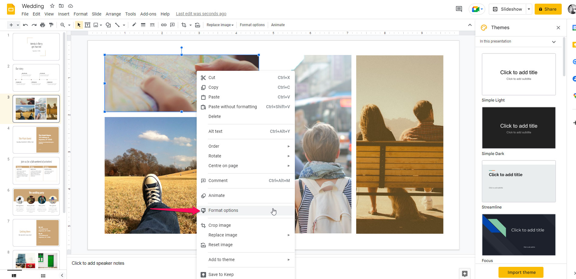 Opciones de formato en Google Slides