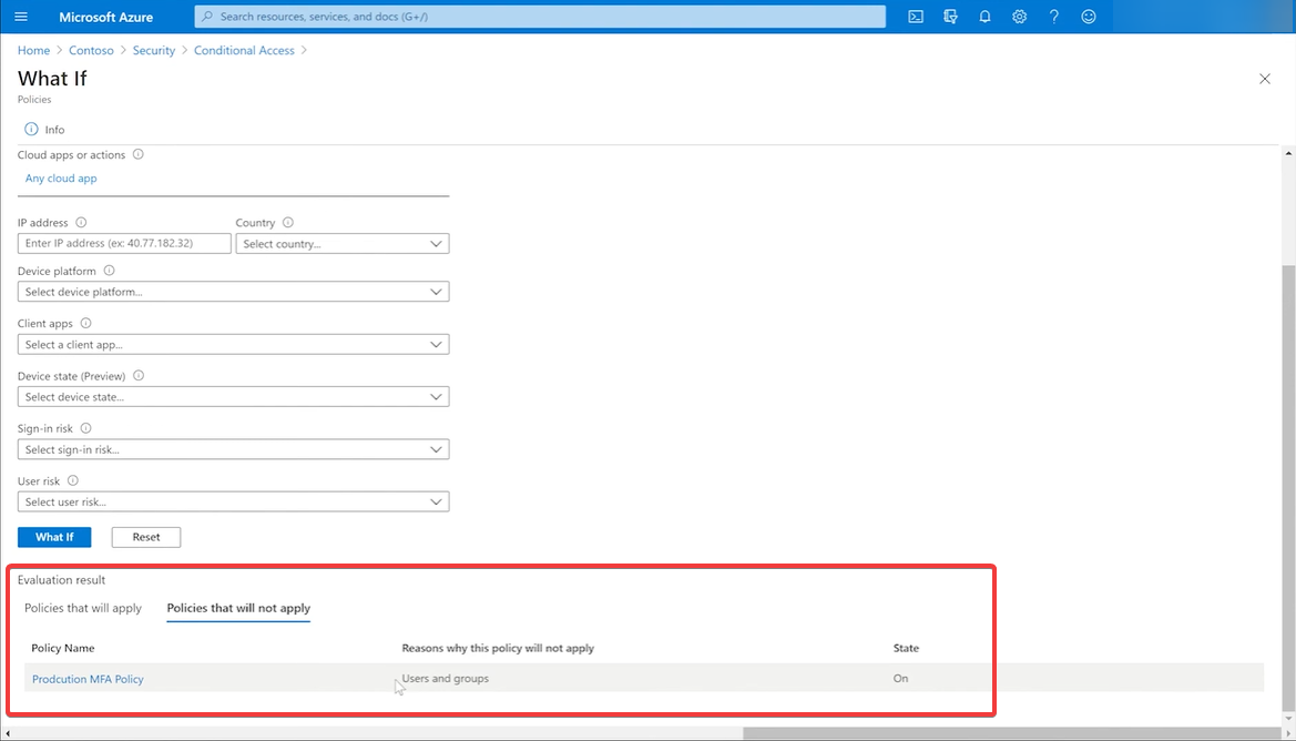 Результат What If с применяемыми политиками