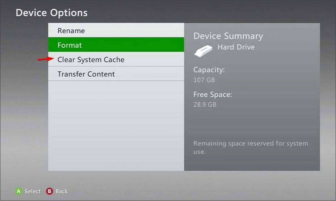 Подтверждение очистки системного кэша на Xbox