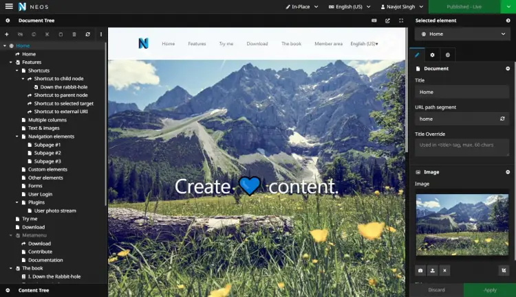 Панель управления Neos