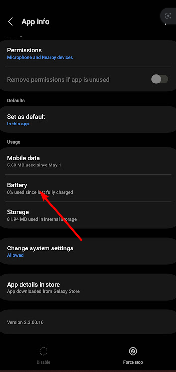 Иллюстрация: настройки батареи для приложения