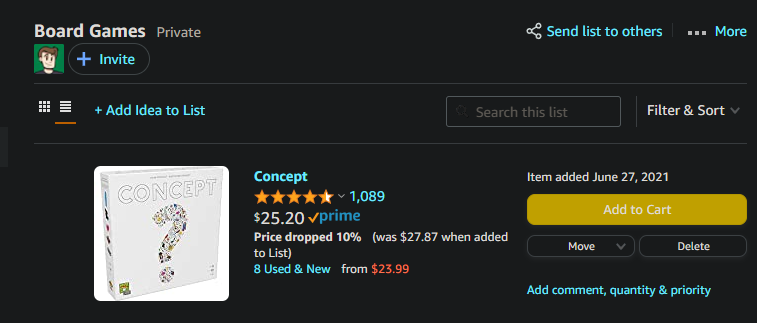 Список показывает изменение цены и дату добавления