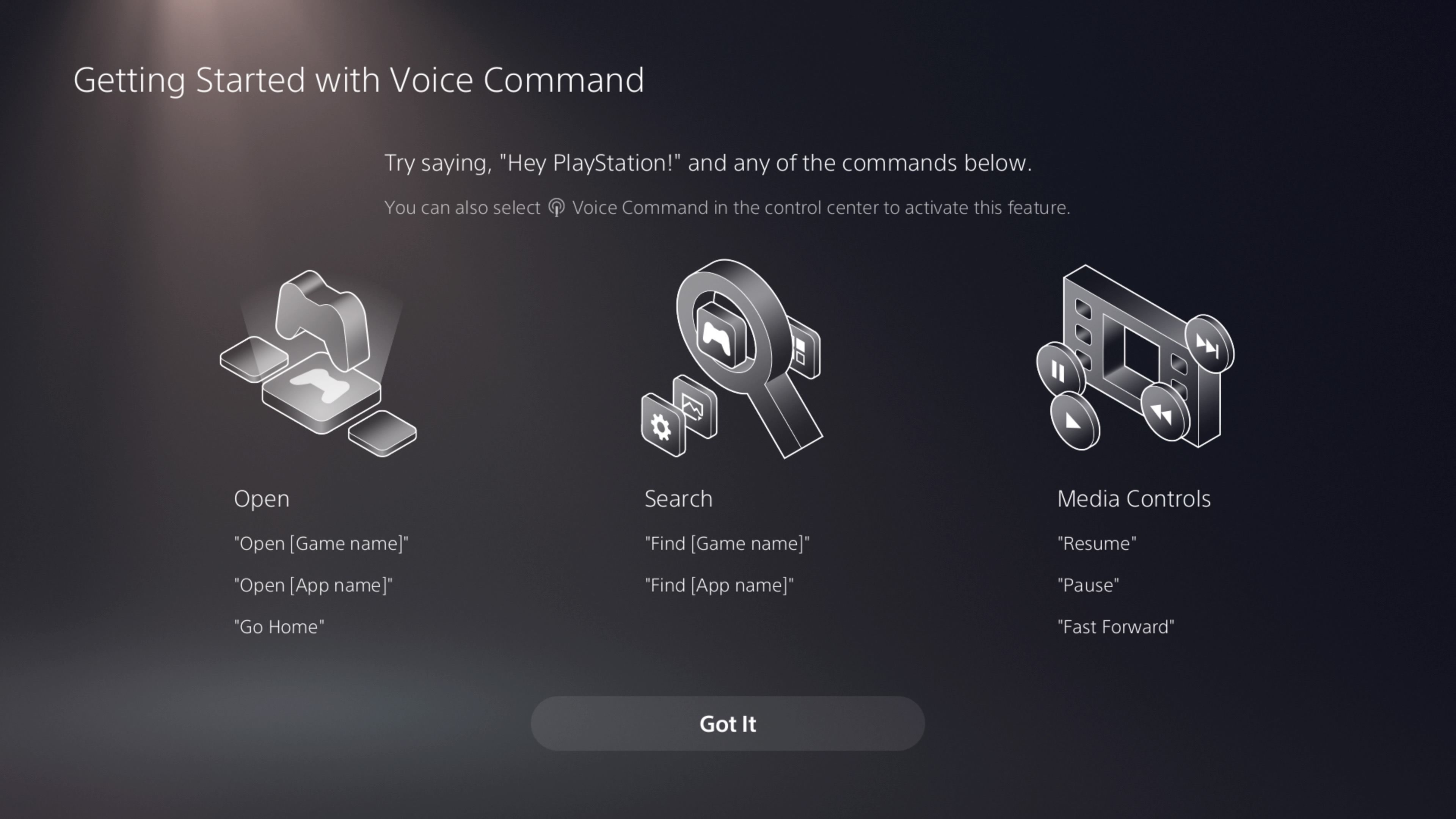 Voice command guide on PS5