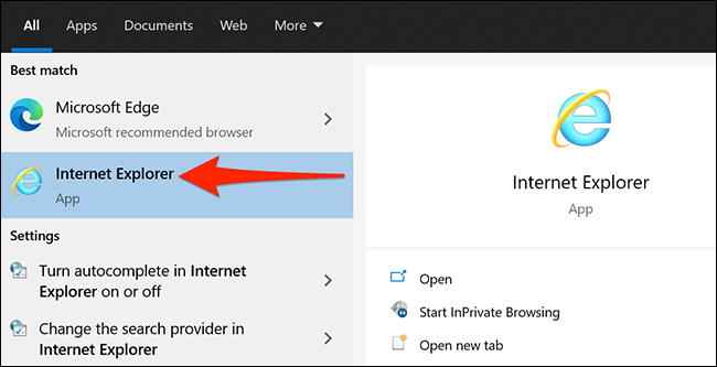 Запуск Internet Explorer из меню Пуск