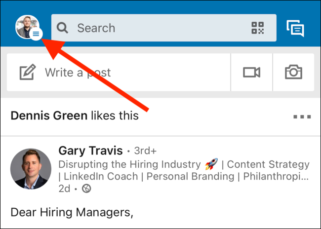Выберите значок профиля в левом верхнем углу