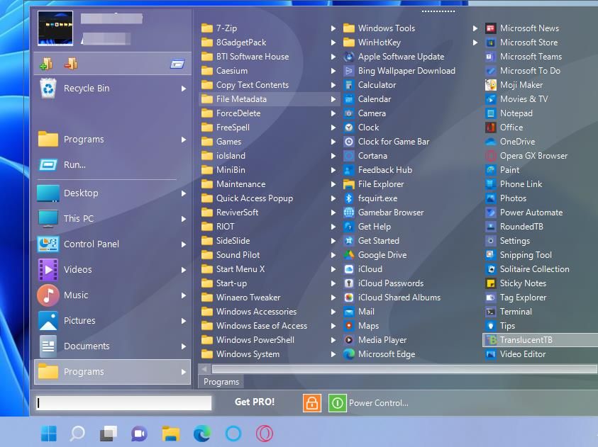 Меню Start Menu X