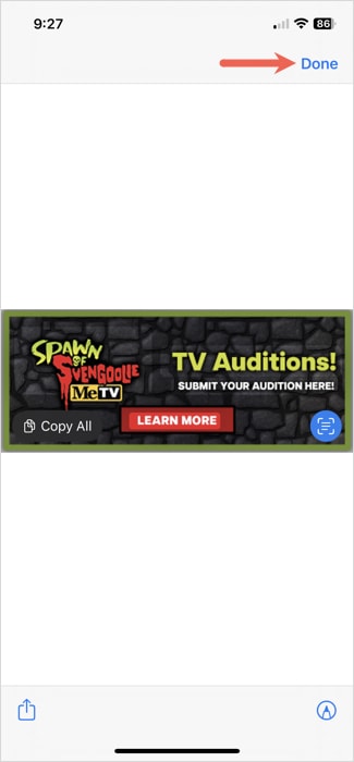 Готово для изображения в Safari