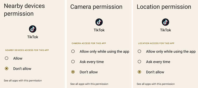 Permission options.