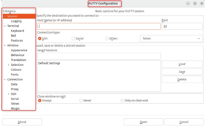 Конфигурация PuTTY