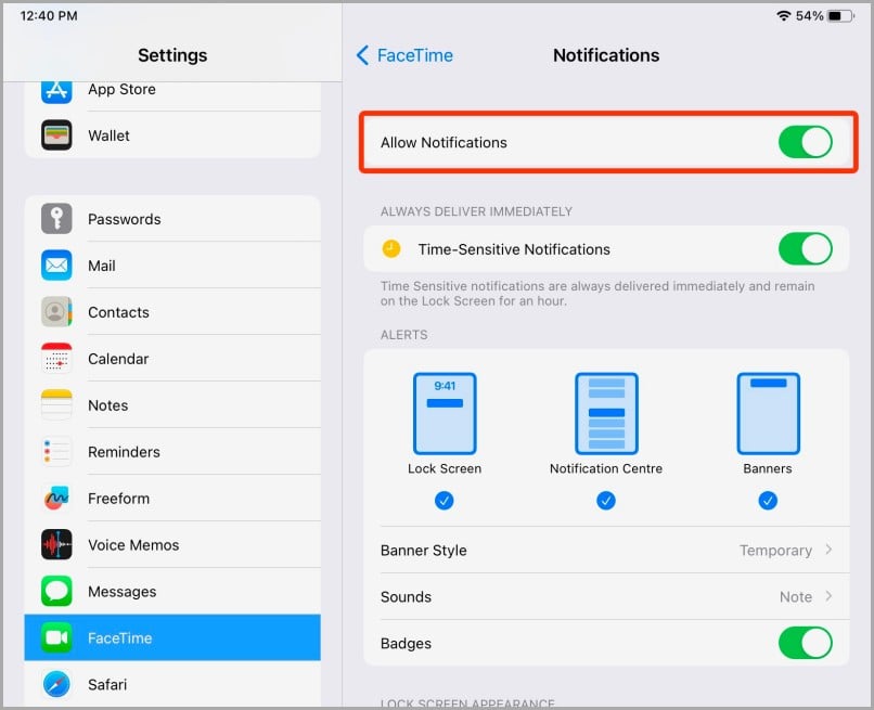 mute facetime notifications on ipad