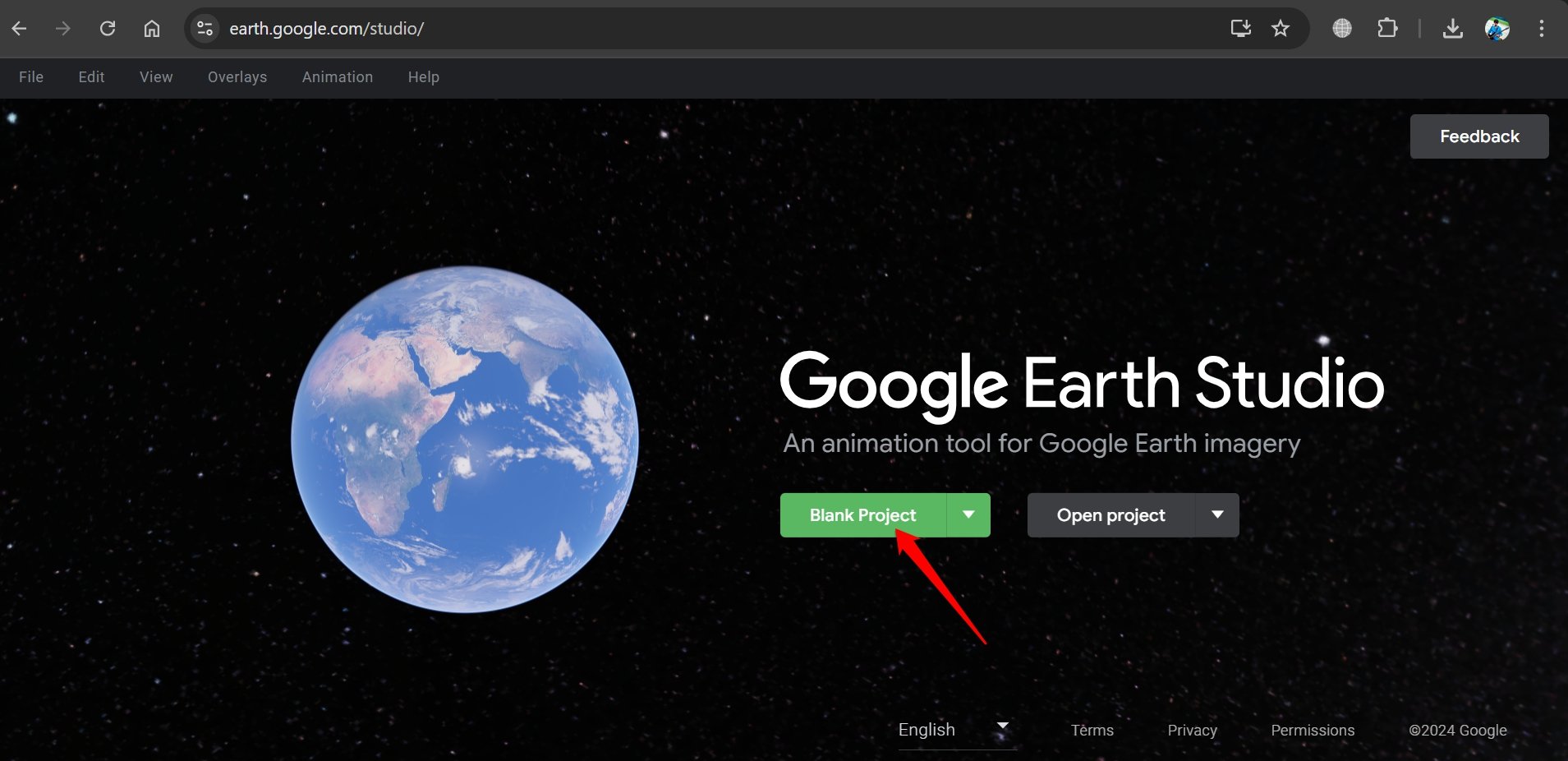 Создание нового пустого проекта в Earth Studio