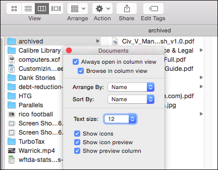 Переход в колоночный вид и соответствующие опции