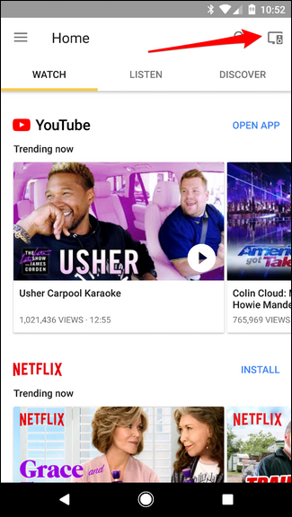 Список устройств в Google Home с иконкой динамика в правом верхнем углу