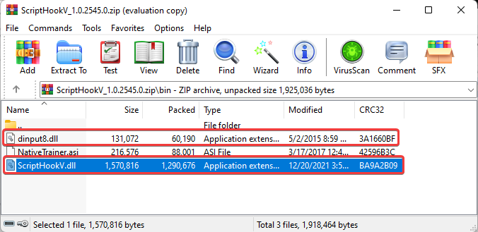 Копирование Script Hook V в папку игры