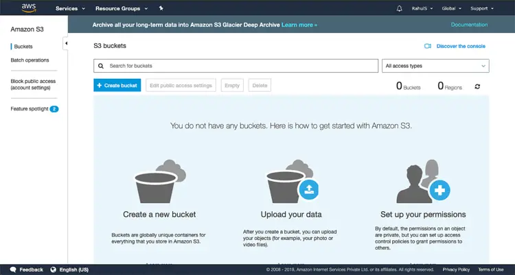 Форма создания бакета S3