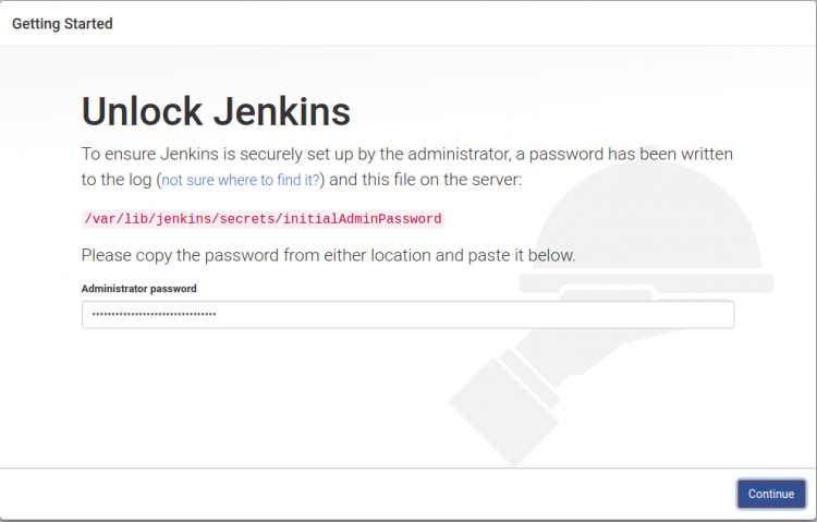 Экран ввода начального пароля Jenkins