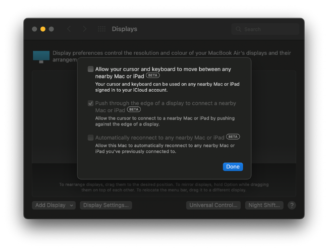 Настройка расположения экранов в macOS