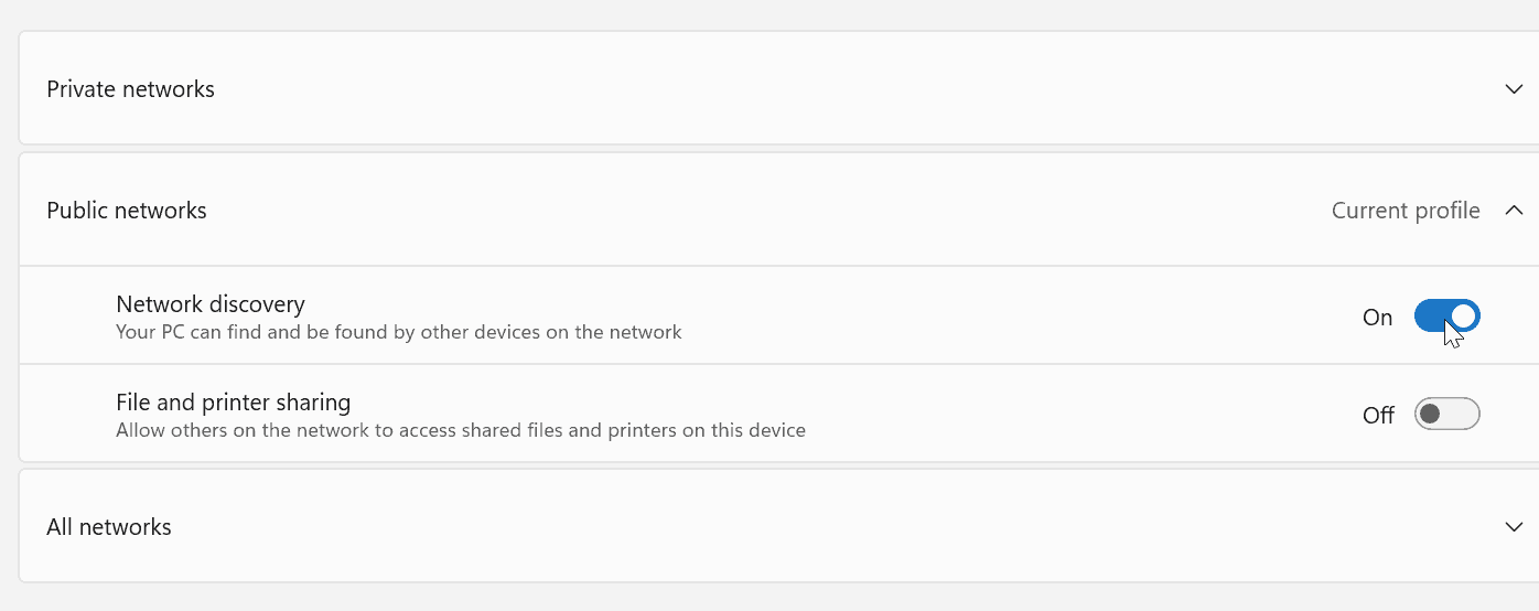 Включение обнаружения сети в Windows 11
