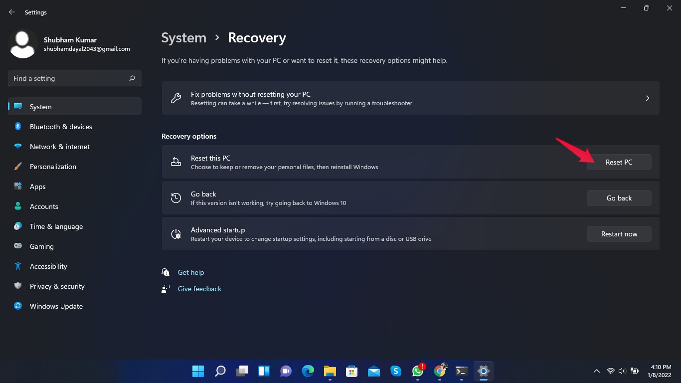 Кнопка сброса Windows и подтверждение