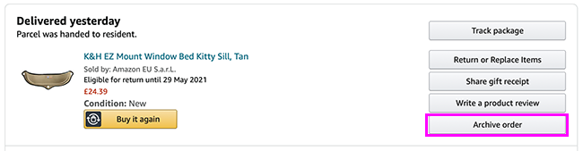 Выделение опции архивирования заказа