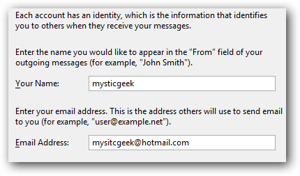Identität eintragen mit Name und E-Mail-Adresse