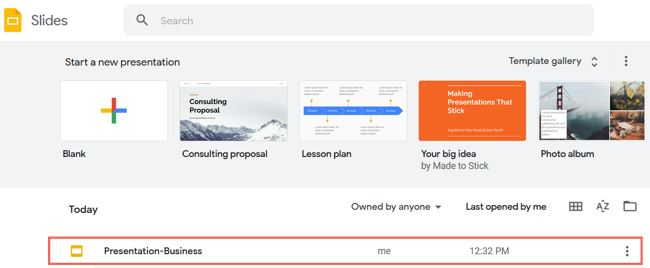 Открытая презентация конвертируется и становится активной в Google Slides.
