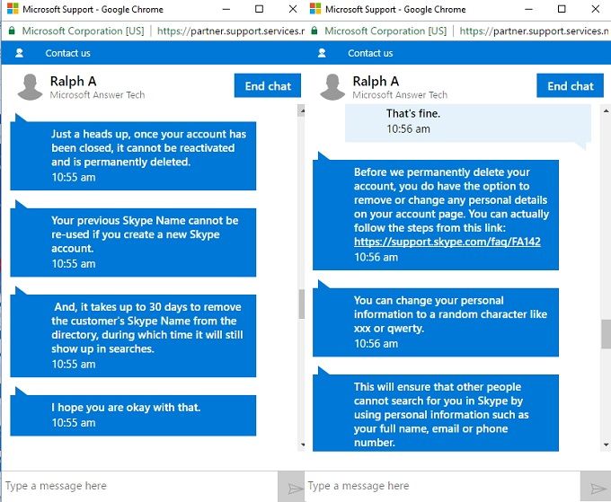 Подтверждение удаления аккаунта Skype