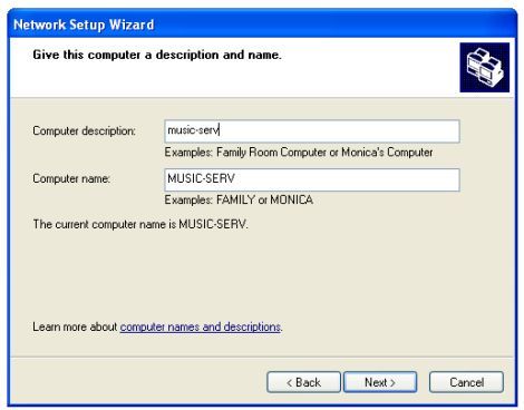 Окно ввода имени сервера и рабочей группы