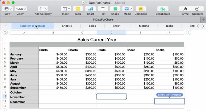 Имя редактора в реальном времени в Numbers на Mac