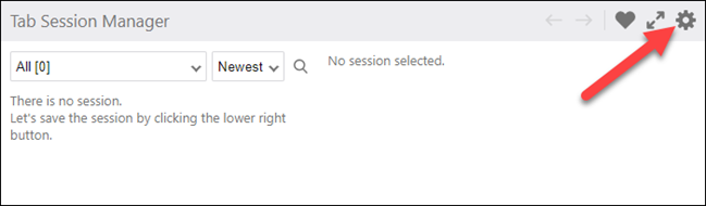 Настройки расширения Tab Session Manager — значок шестерёнки
