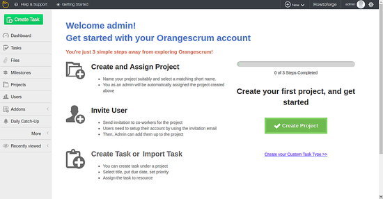 Панель управления OrangeScrum