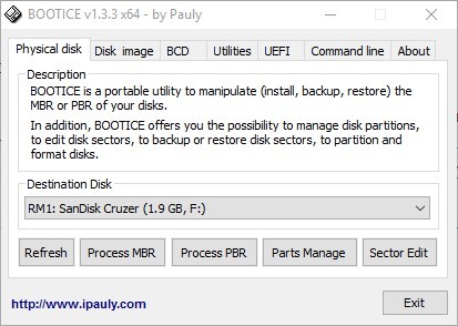 Основное окно Bootice