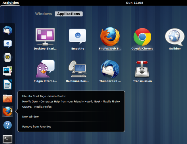 Группировка окон по приложениям в обзоре Деятельность