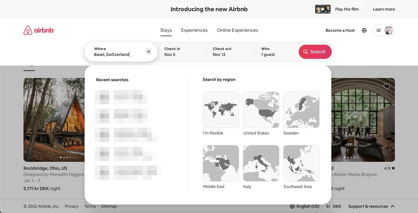 screenshot showing booking options on airbnb