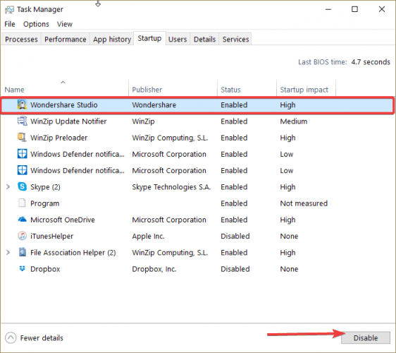 Отключение программ автозапуска в Диспетчере задач