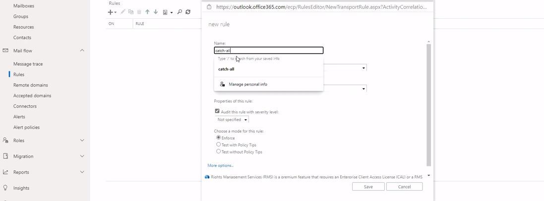 Создание нового правила транспорта (Catch-all) в Exchange Online