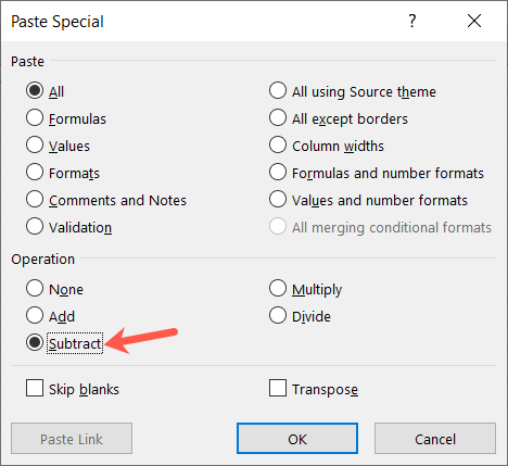 Выберите Вычесть