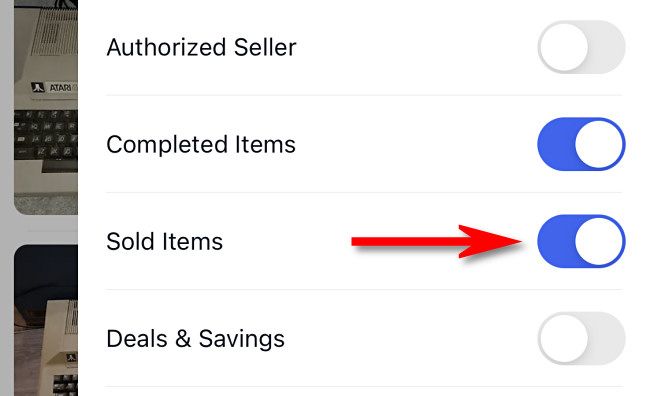 В мобильном приложении eBay включите переключатель рядом с 