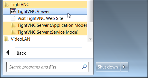TightVNC Viewer в меню Пуск