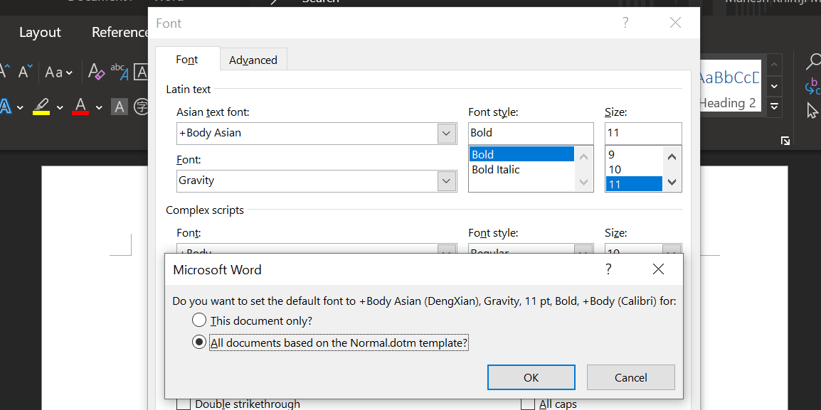 default font for all documents