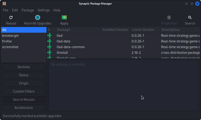 Пометка всех обновлений в Synaptic